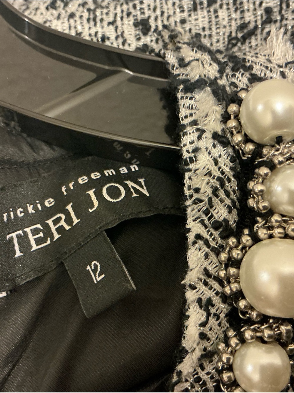 Teri Jon Gray Tweed Mini Dress with Pearl Trim - Picture 6 of 6